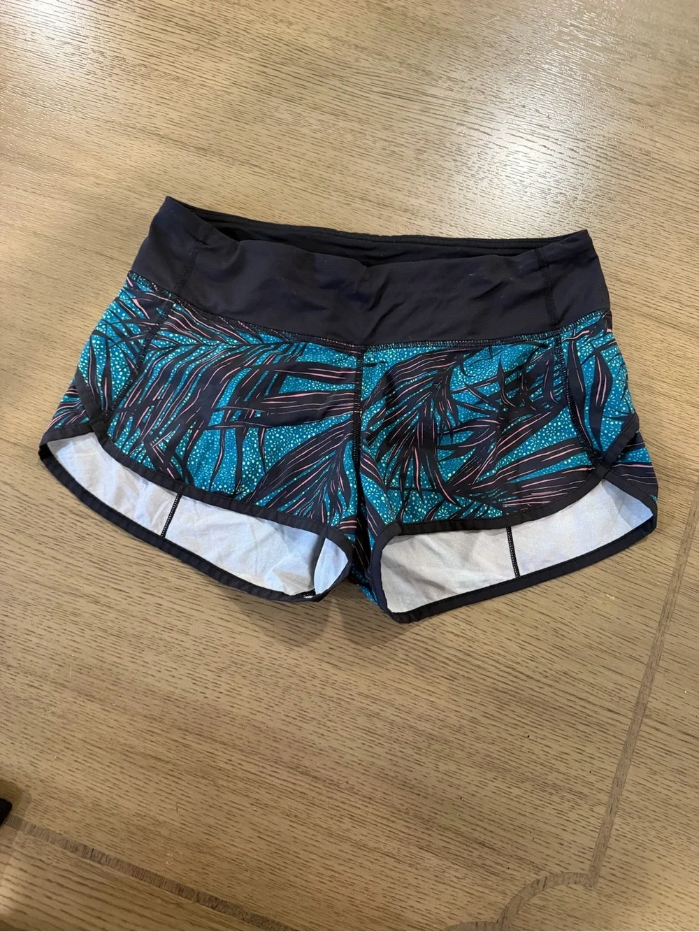 lululemon athletica Teal and Black Printed Run Shorts